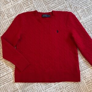 Polo Ralph Lauren Red Cable Knit Wool Cashmere Crewneck Sweater
